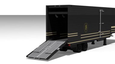 Beyaz arka planı olan siyah bir kamyon. 3d illüstrasyon