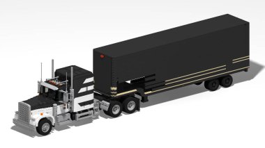 Beyaz arkaplanda siyah kamyonun 3 boyutlu görüntüsü izole edildi