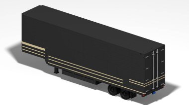 Beyaz arkaplanda 3 boyutlu siyah kamyon görüntüleniyor.