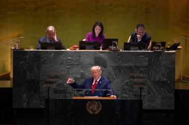 New York, ABD 23 Eylül 2025: Cumhurbaşkanı Donald Trump BM çok taraflı toplantısında Türkiye Cumhurbaşkanı Erdoğan 'a katıldı