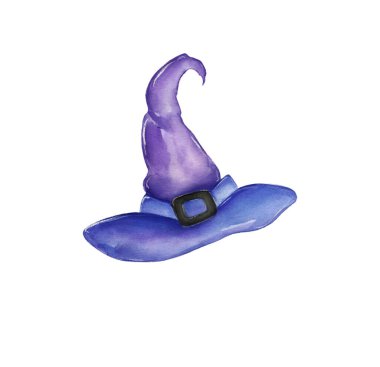 Mor ve mavi tonlarında tuhaf bir cadı şapkası beyaz arka planda oturur. Cadılar Bayramı partileri, el işleri ya da mevsimlik dekorlar için mükemmel. Şenliklere eğlenceli bir dokunuş katıyor..