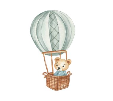 Bir ayı sıcak hava balonunda oturur, atkı ve havacı gözlüğü takar. Ayı, güneşli bir günde havada süzülürken sakin bir ifade takınır. Maceraya hazır..