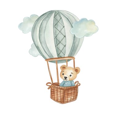 Bir ayı sıcak hava balonunda oturur, atkı ve havacı gözlüğü takar. Ayı, güneşli bir günde havada süzülürken sakin bir ifade takınır. Maceraya hazır..