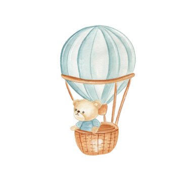 Bir ayı sıcak hava balonunda oturur, atkı ve havacı gözlüğü takar. Ayı, güneşli bir günde havada süzülürken sakin bir ifade takınır. Maceraya hazır..