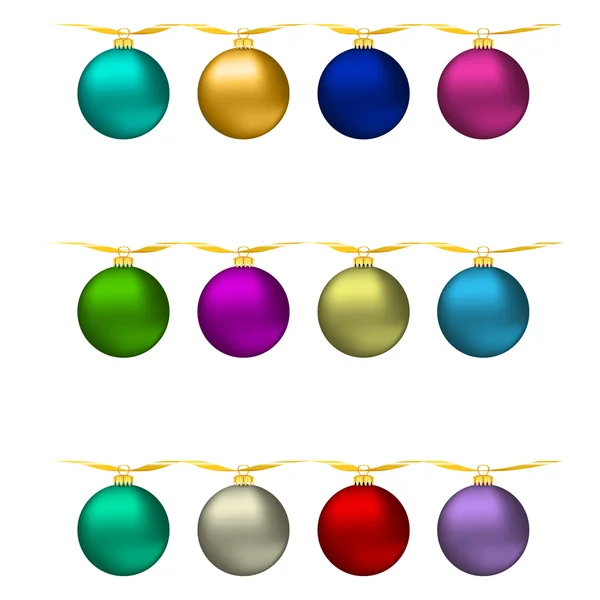 Ilustração Ano Novo Bckground com conjunto de bolas ornamentais coloridas de Natal — Vetor de Stock