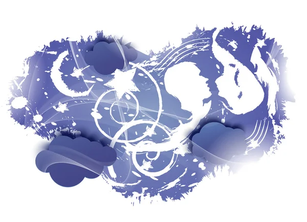 Soyut resim. Gece manzarası ve insan siluetleri. Grunge tarzı