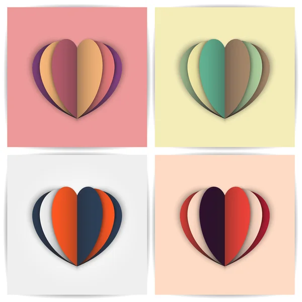 Corazones de papel estilizados en diferentes combinaciones de colores — Archivo Imágenes Vectoriales