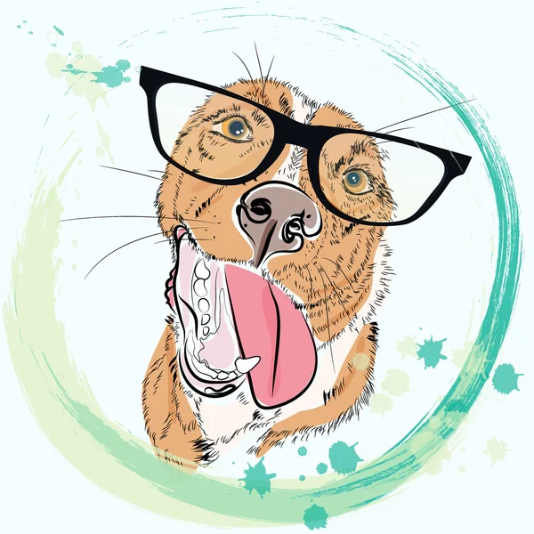 Retrato de moda dibujado a mano de niño perro hipster aislado en blanco . — Vector de stock
