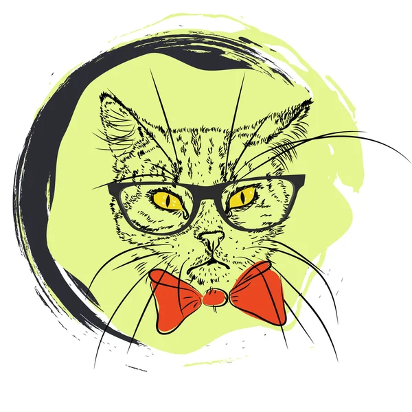 Hipster kat. Vectorillustratie — Stockvector
