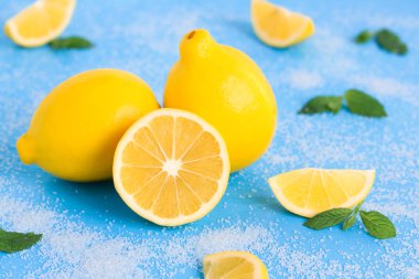 Limon nane ve şeker mavi ahşap tablo