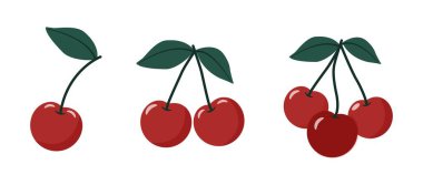 Beyaz arka planda vişne seti izole edilmiş. Vektör illüstrasyonu 