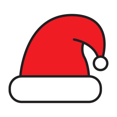 Noel Baba şapkası renkli ikon, Noel vektör illüstrasyonu