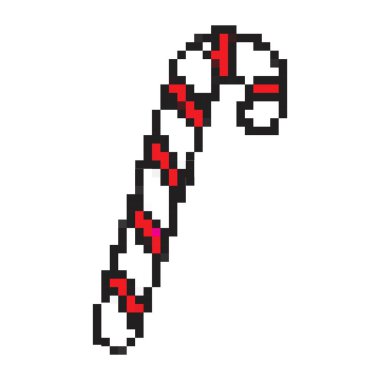 Candy cane pixel icon,  minimal Christmas vector illustration