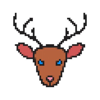 Piksel geyik başı simgesi Noel vektör illüstrasyonu