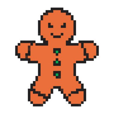 Piksel Noel zencefilli çörek adam ikon vektör illüstrasyonu