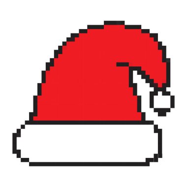 Noel Baba şapka pikseli simgesi, Noel vektörü illüstrasyonu