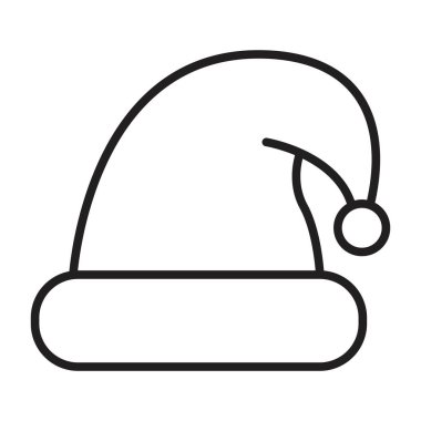 Noel Baba şapkası çizgisi simgesi, Noel vektörü illüstrasyonu