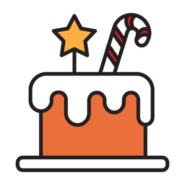 Düzenlenebilir inme ve renk dolgusu ile Noel pastasının minimalist çizgi simgesi. Kutlama kartları, web, uygulamalar ve kış kutlama projeleri için bayram tasarımı.