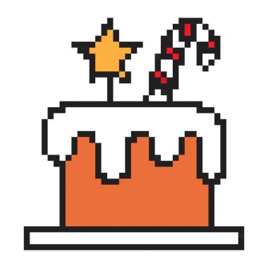 Noel pastası pikseli, bastonlu ve yıldızlı resim ikonu