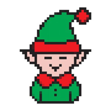 Piksel Noel elf ikonu vektör çizimi