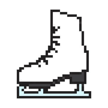 Buz pateni pikseli ikonu kış vektörü illüstrasyonu.