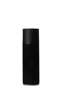 Siyah sprey kutusu sarı arkaplanda izole edilmiş. Modelleme. Konsept yapabilirim. Güzellik ürünü konsepti. Mesaj için yer var. Model.