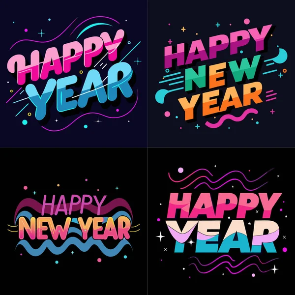 Canlı Neon Mutlu Yeni Yıl Tipografisi Modern Soyut Kutlama Tasarımı