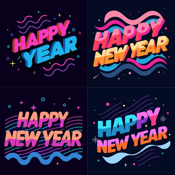 Canlı Neon Mutlu Yeni Yıl Tipografisi Modern Soyut Kutlama Tasarımı