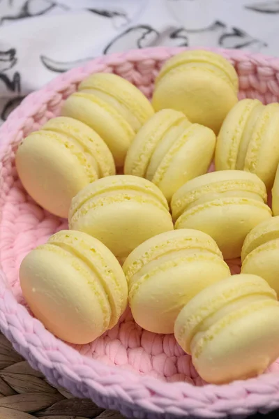 Macaroon Yellow Banana Dessert Sweet European Cookies Cream — Stock Photo, Image