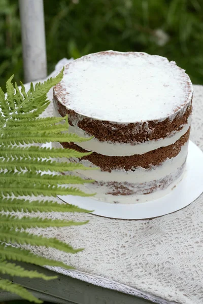 Sponge Cake Cream Greens Vintage Dessert —  Fotos de Stock