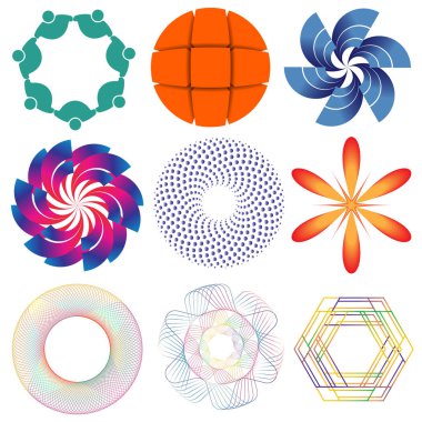 Üretken geometrik motifleri ve soyut sanat şekilleri olan dairesel, radyal ve yayıcı mandalalar dizisi dekoratif tasarım, desenler, ruhani temalar ve modern görseller için mükemmeldir..