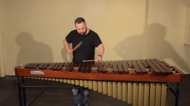 Bir müzik aleti Marimba çalmaya sakallı bir perküsyon Player.men.