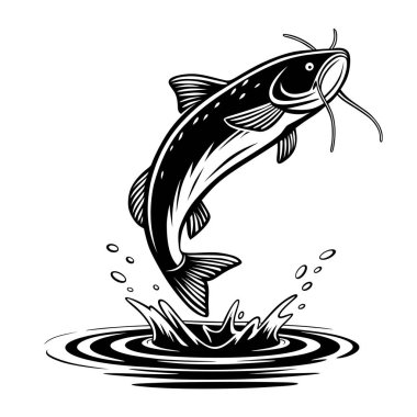 A dynamic illustration of a fish leaping out of the water, showcasing movement and energy. Perfect for fishing designs, logos, or aquatic-themed artwork.