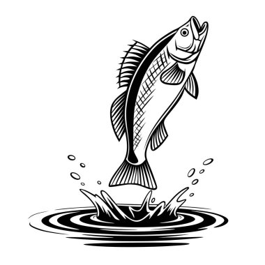 A dynamic illustration of a fish leaping out of the water, showcasing movement and energy. Perfect for fishing designs, logos, or aquatic-themed artwork.
