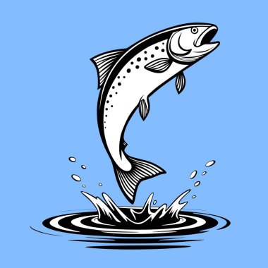 A dynamic illustration of a fish leaping out of the water, showcasing movement and energy. Perfect for fishing designs, logos, or aquatic-themed artwork.