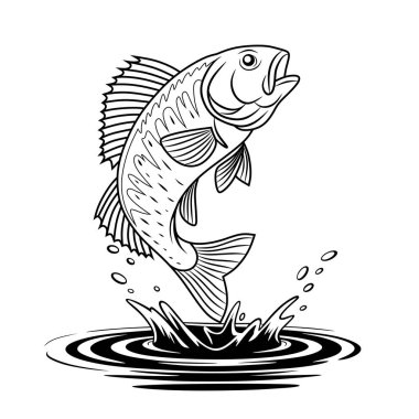 A dynamic illustration of a fish leaping out of the water, showcasing movement and energy. Perfect for fishing designs, logos, or aquatic-themed artwork.