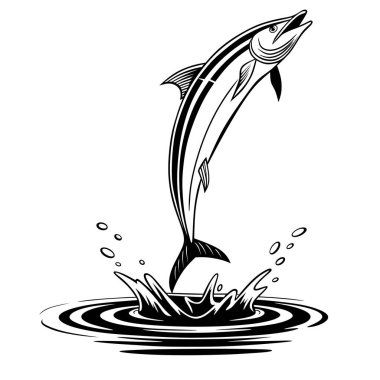 A dynamic illustration of a fish leaping out of the water, showcasing movement and energy. Perfect for fishing designs, logos, or aquatic-themed artwork.