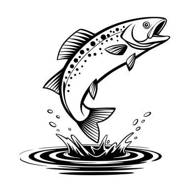 A dynamic illustration of a fish leaping out of the water, showcasing movement and energy. Perfect for fishing designs, logos, or aquatic-themed artwork.
