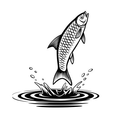 A dynamic illustration of a fish leaping out of the water, showcasing movement and energy. Perfect for fishing designs, logos, or aquatic-themed artwork.