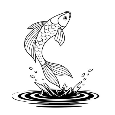 A dynamic illustration of a fish leaping out of the water, showcasing movement and energy. Perfect for fishing designs, logos, or aquatic-themed artwork.
