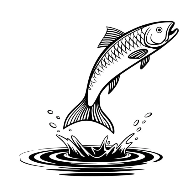 A dynamic illustration of a fish leaping out of the water, showcasing movement and energy. Perfect for fishing designs, logos, or aquatic-themed artwork.