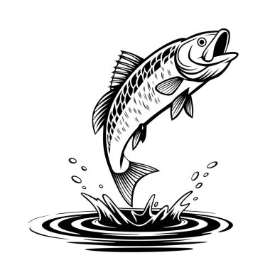 A dynamic illustration of a fish leaping out of the water, showcasing movement and energy. Perfect for fishing designs, logos, or aquatic-themed artwork.
