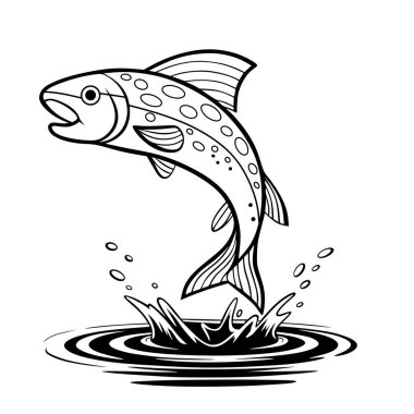 A dynamic illustration of a fish leaping out of the water, showcasing movement and energy. Perfect for fishing designs, logos, or aquatic-themed artwork.