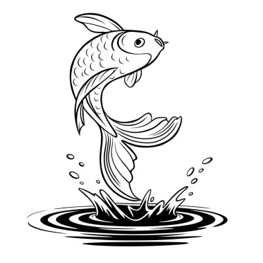 A dynamic illustration of a fish leaping out of the water, showcasing movement and energy. Perfect for fishing designs, logos, or aquatic-themed artwork.