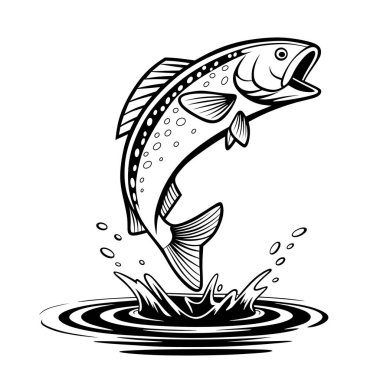 A dynamic illustration of a fish leaping out of the water, showcasing movement and energy. Perfect for fishing designs, logos, or aquatic-themed artwork.