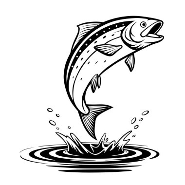 A dynamic illustration of a fish leaping out of the water, showcasing movement and energy. Perfect for fishing designs, logos, or aquatic-themed artwork.