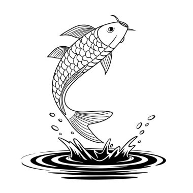 A dynamic illustration of a fish leaping out of the water, showcasing movement and energy. Perfect for fishing designs, logos, or aquatic-themed artwork.