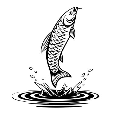 A dynamic illustration of a fish leaping out of the water, showcasing movement and energy. Perfect for fishing designs, logos, or aquatic-themed artwork.