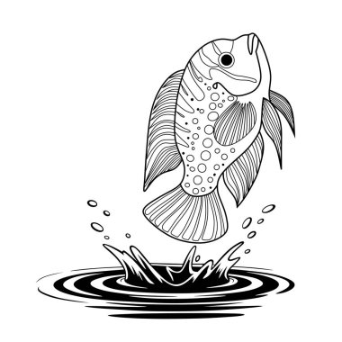 A dynamic illustration of a fish leaping out of the water, showcasing movement and energy. Perfect for fishing designs, logos, or aquatic-themed artwork.