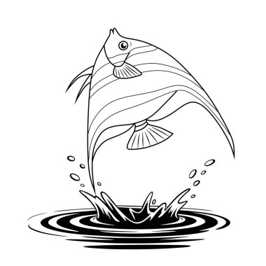 A dynamic illustration of a fish leaping out of the water, showcasing movement and energy. Perfect for fishing designs, logos, or aquatic-themed artwork.